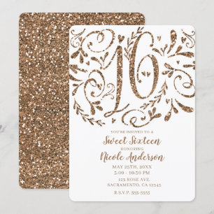 Roségold Glitter-Launenbuchstaben Sweet 16 Einladung