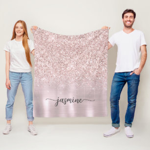 Roségold Glitter Metallic Monogramm Namensschriftz Fleecedecke