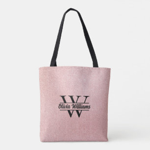 Roségold Glitter Monogramm Girly Moderner Glanz Tasche