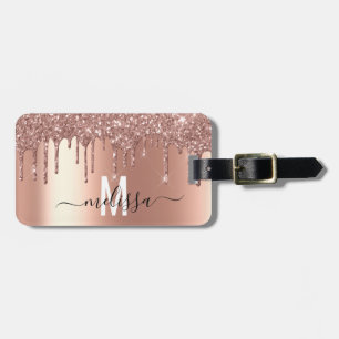 Roségold Glitter Monogramm handgeschriebene Schrif Gepäckanhänger