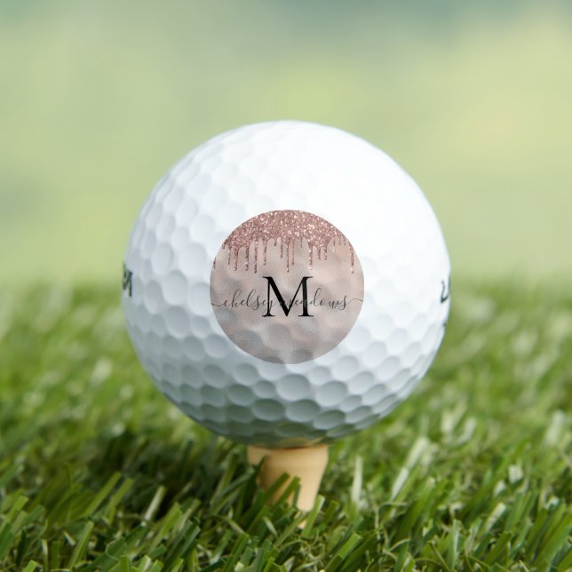 Roségold Glitter Monogramm Kalligrafieschrift Name Golfball (Insitu T-Shirt)