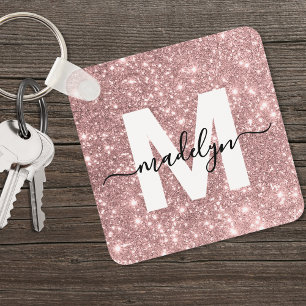 Roségold Glitter Monogramm Schlüsselanhänger