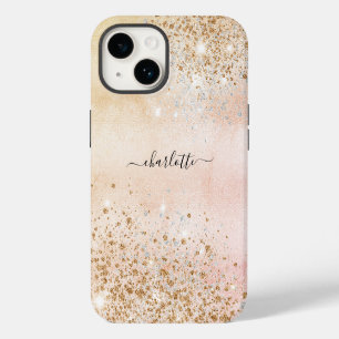 Roségold Glitter-Name iPhone 14 Hülle