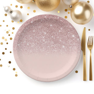 Roségold Glitter Rouge Blassrosa Ombre Pappteller