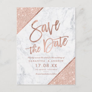 Roségold-Glitter-Schrift-Marmor-Hochzeitseinladung Ankündigungspostkarte