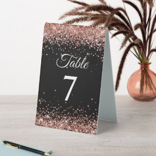 Roségold Glitter Schwarz Elegante Tischnummer Tischaufsteller