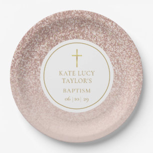 Roségold Glitter-Taufe Tauffeier Pappteller