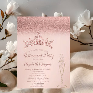 Roségold Glitter-Tiara-Weinglas Ruhestand Einladung