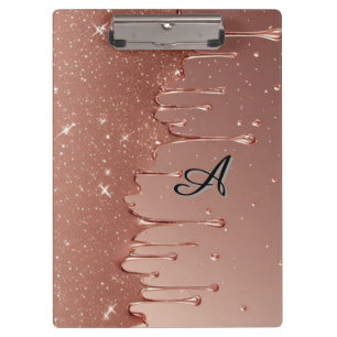 Roségold Glitter-Tropf Custom Name Monogramm Klemmbrett