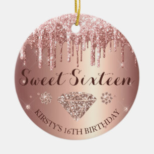 Roségold Glitter-Tropf Diamant Sweet Sixteen Keramik Ornament