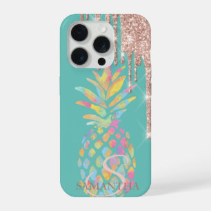 Roségold Glitter Tropfen Ananas Mintgrün iPhone 15 Pro Hülle