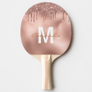 Roségold Glitter Tropfen Personalisiertes Monogram Tischtennis Schläger