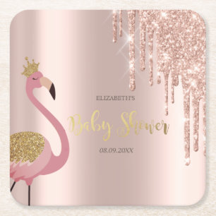 Roségold Glitter Tropfen Pinker Flamingo Babyparty Rechteckiger Pappuntersetzer