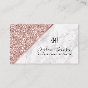 Roségold Glitter Weiß Marmor Monogramm-Logo Visitenkarte