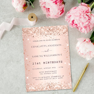 Roségold Glitter Zweipersonen-Zwillinge-Geburtstag Einladung