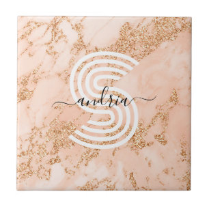 Roségold Glittermarmor, Schriftname Wht Monogramm Fliese