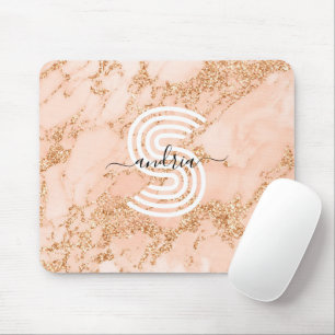 Roségold Glittermarmor, Schriftname Wht Monogramm Mousepad