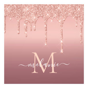 Roségold Glitterposter mit individuellem Namen und Fotodruck