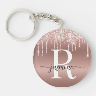 Roségold Glittertropfen Metall Mädchen Monogramm Schlüsselanhänger