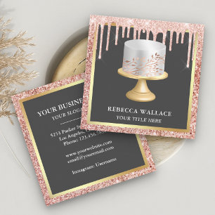 Roségold Glittertropfen Silber Blätter Torte Bäcke Quadratische Visitenkarte