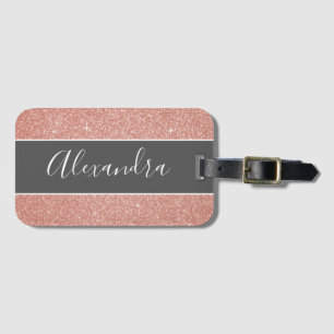 Roségold Glitzer Monogramm Name Gepäckanhänger