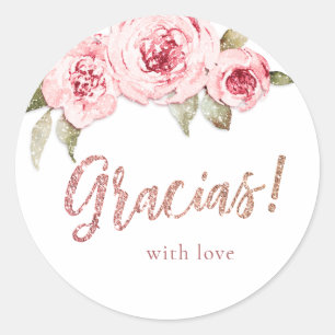 Roségold-glitzer rosa floral gracias Gefallen Runder Aufkleber