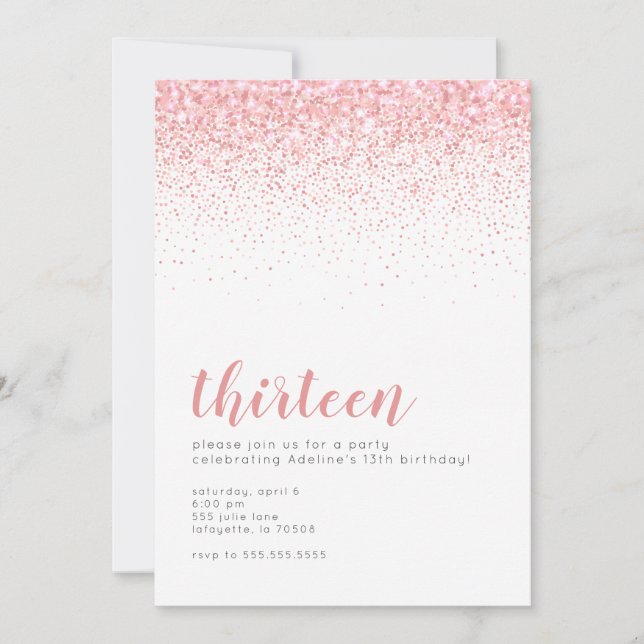 Rosegold Glitzer Teen Girl Einladung zum Geburtsta (Vorderseite)