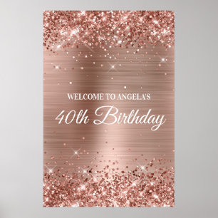 Roségold Glitzerfolie 40. Geburtstagsbegrüßung Poster
