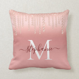 Roségold Glitzernde Diamant Monogramm Schrift Kissen