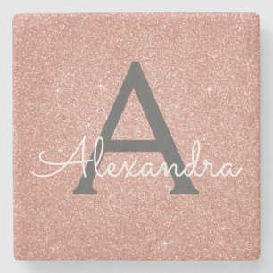 Roségold-glitzerndes Monogramm Steinuntersetzer