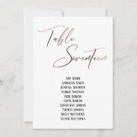Rosegold Handwriting Table Siebzehn Sitze Chart