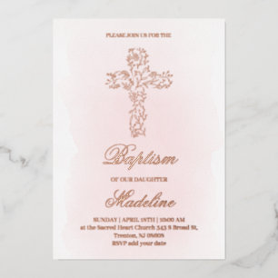 Roségold Heiliges Kreuz Taufe Folieneinladung