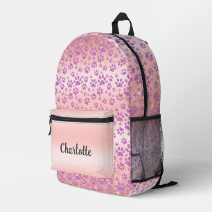 Roségold Hintergrund Lila Glitter Pfotenabdrücke Bedruckter Rucksack
