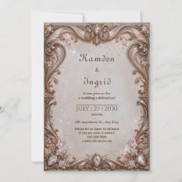 Roségold-Juwel-Schriftrollenrahmen-Hochzeit Einladung