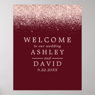 Roségold Konfetti Burgund Chic Hochzeit Willkommen Poster