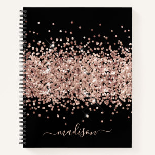 Roségold Mädchen Glitter Blush Rosa Schwarz Monogr Notizbuch