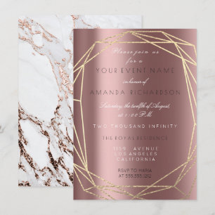 Roségold-Marmor-Bridal-Birthday-Polygonaler Rahmen Einladung