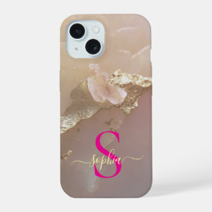 Roségold-Marmor-Gold-Glitter-Monogramm iPhone 15 Hülle