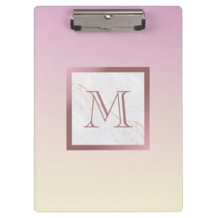 Roségold-Marmor-Monogramm Pink Ombre Klemmbrett