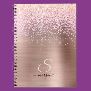 Roségold-Metall, Glitter, Schriftname und Initiale Notizblock