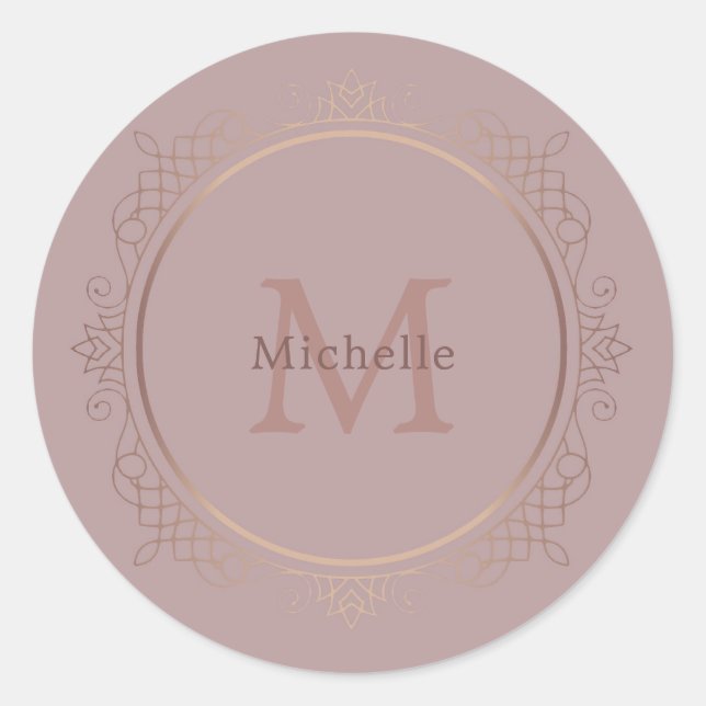 Rosegold Mit Monogramm Elegant Template Trendy Runder Aufkleber (Vorderseite)