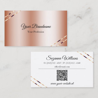 Roségold mit schimmernden Linien und QR-Code elega Visitenkarte