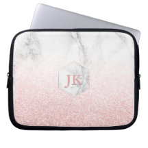 Roségold-Monogramm+Schnee-Bokeh+Marmor