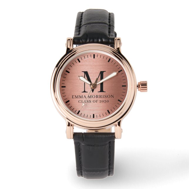 Roségold-monogrammierte Damen- Armbanduhr (Vorderseite)
