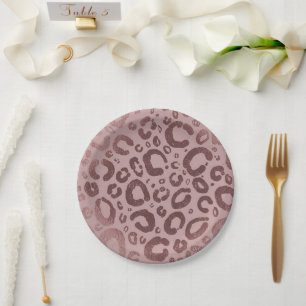 Roségold Pink Glam Leopardenprint Party Pappteller