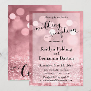 Roségold Pink Glitter Bokeh Hochzeitsempfang Einladung