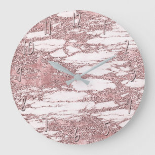 Roségold Pink Glitter Funkelnder Marmor Glamourös  Große Wanduhr