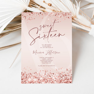 Roségold-pink glitzernde Sweet 16 Geburtstagseinla Einladung