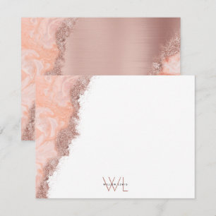 Roségold-pinke Achat-Geoden-Glitzer-Monogramm-Noti Dankeskarte