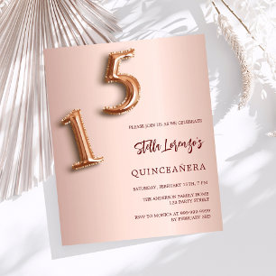Roségold Quinceanera Budget-Einladung